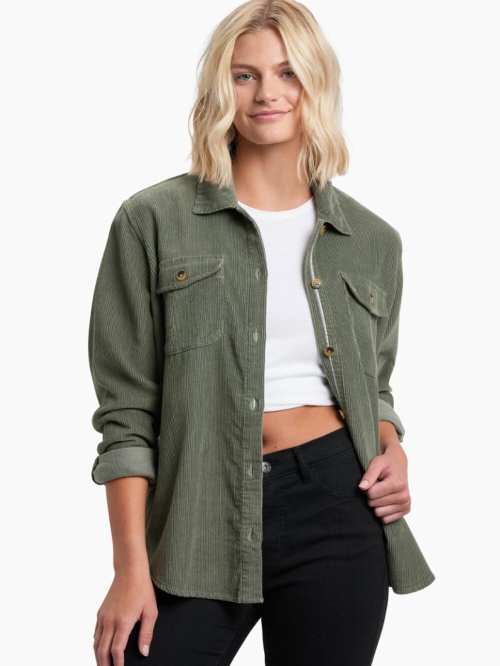 Women's Kuhl Tallula Cord Long Sleeve Shacket - Soft Pine